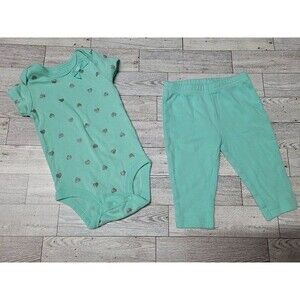 Girl's Carter's‎ Teal & Silver Heart 2PC Set Size 3M (E83)